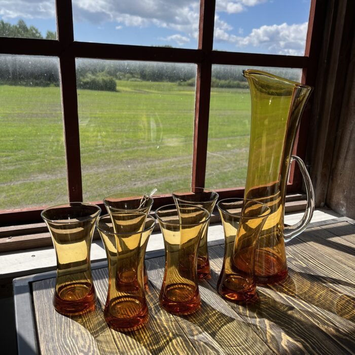 Bärnstensfärgad Karaff Med 4st Glas