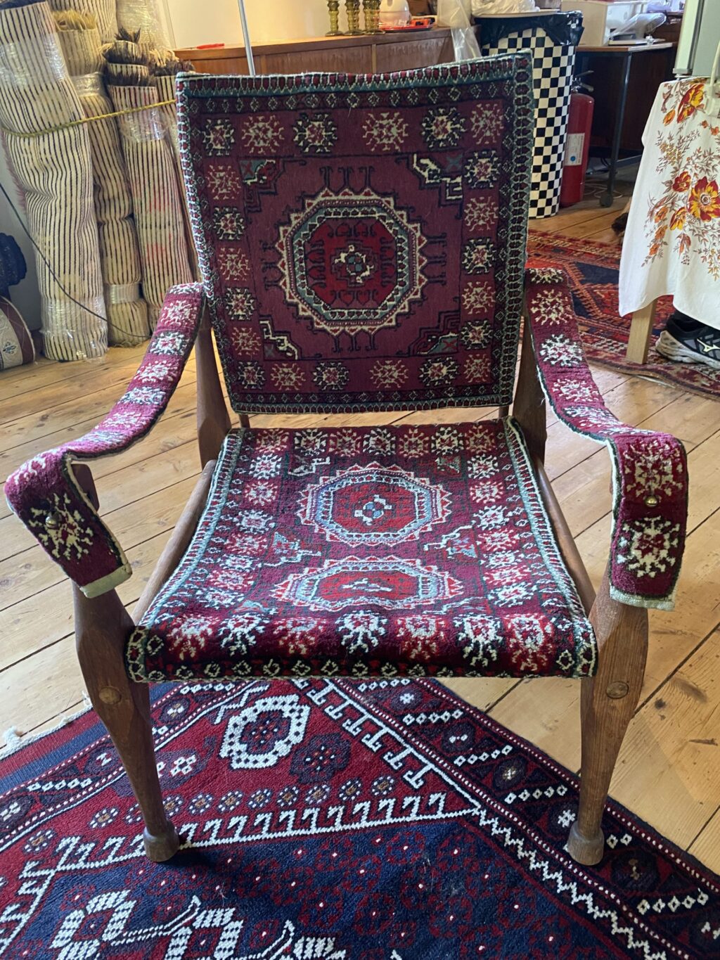 Rare Antique Turkish Bergama Safari Chair - Image 5