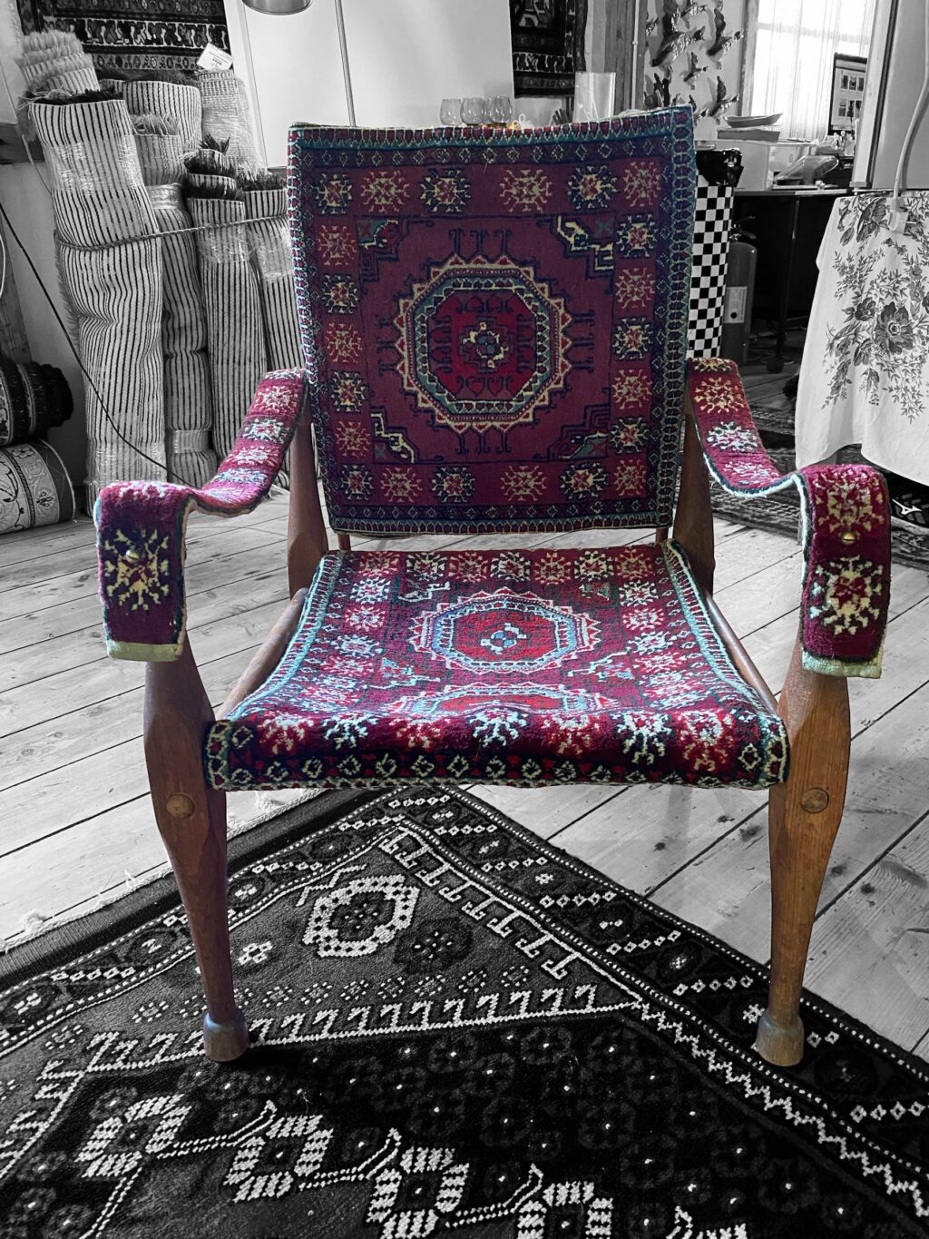 Rare Antique Turkish Bergama Safari Chair - Image 4