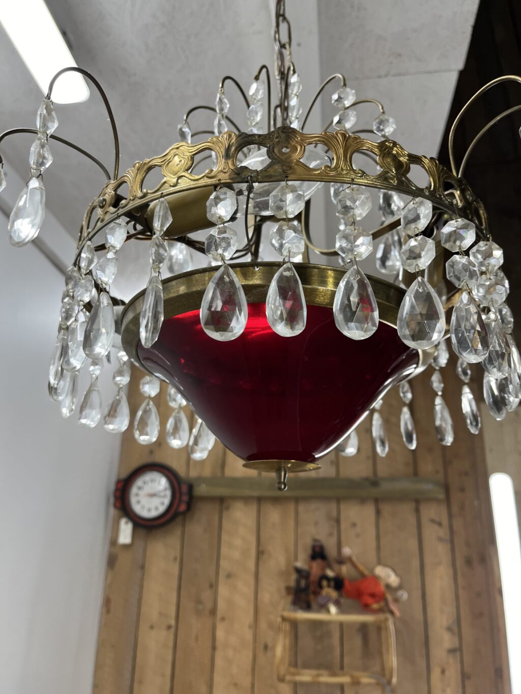 Röd Glas och Kristall Ljuskrona i Empirestil - Image 2