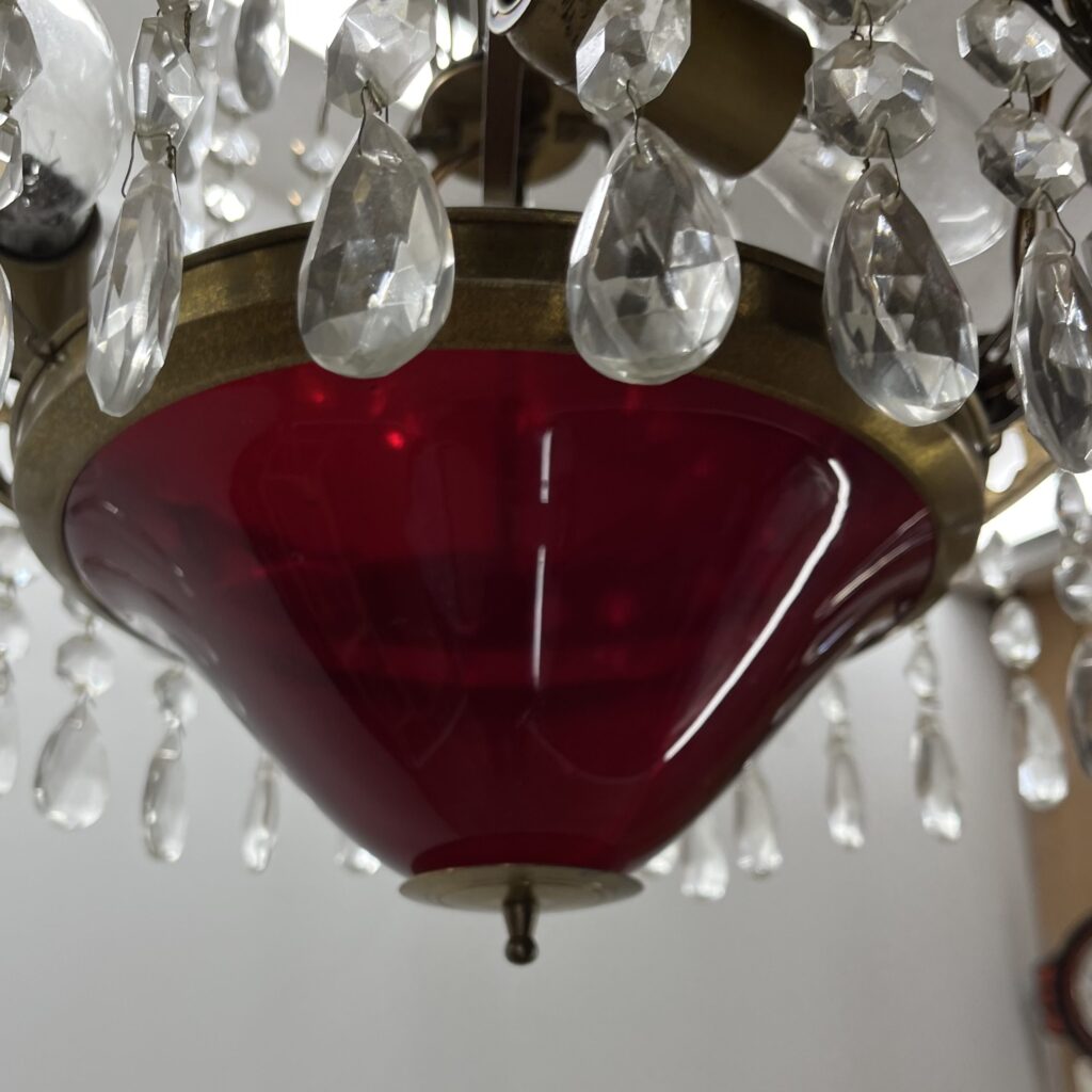 Röd Glas och Kristall Ljuskrona i Empirestil - Image 3