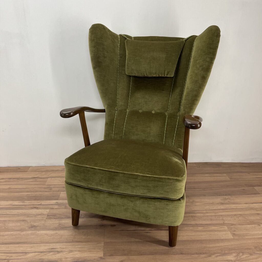 Grön Swedish Modern Öronlappsfåtölj - 1940-tal - Image 4